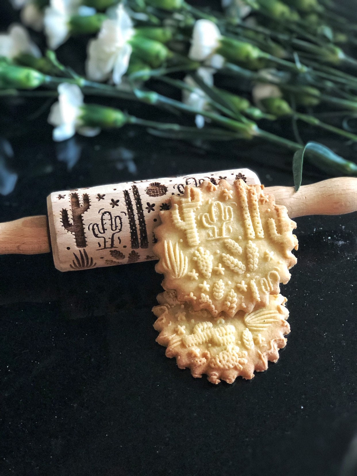 Cactus Petit Rouleau à Pâtisserie, Pâtisserie Gaufré, Gravé Au Laser, Nature