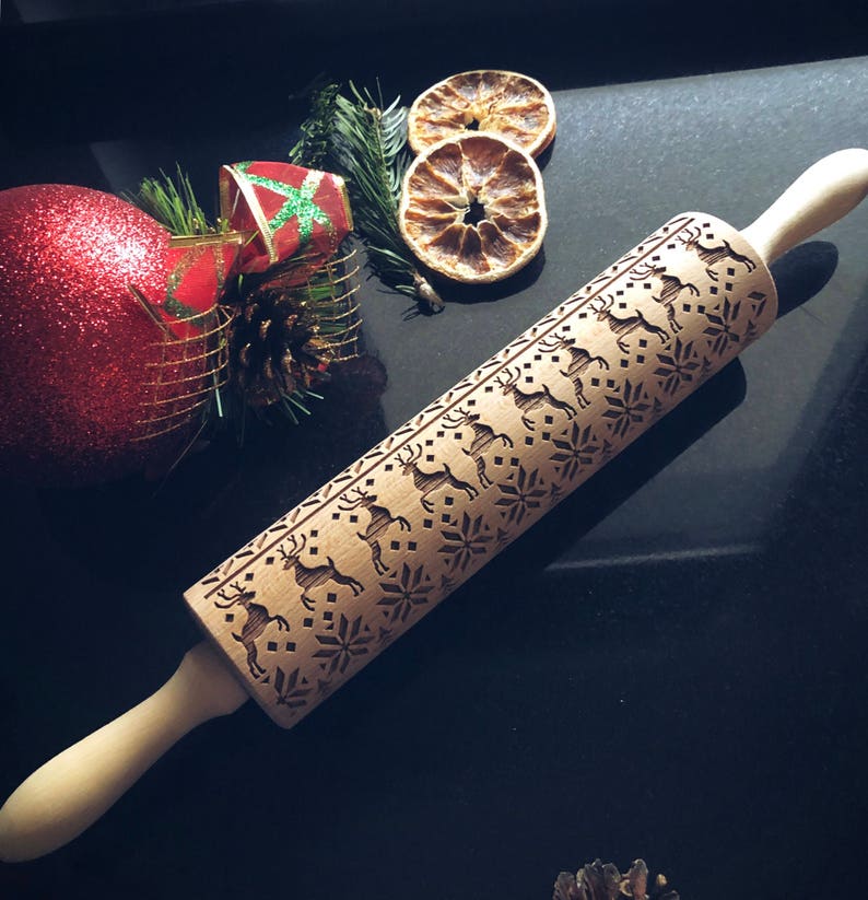 REINDEERS  rolling pin embossing rolling pin engraved image 3