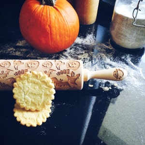 HALLOWEEN GHOST rolling pin, cat pattern, bat pattern, pumpkin, embossing rolling pin, engraved rolling pin by laser, scary halloween patern