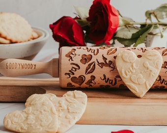 AMOR, rolling pin, embossing rolling pin, engraved rolling pin by laser, love, valentines day