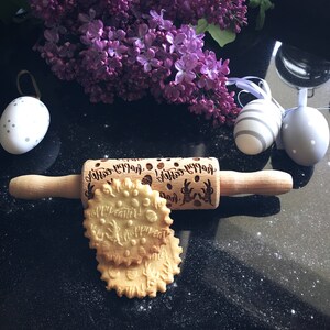 EASTER BUNNY, SMALL rolling pin, embossing rolling pin, engraved rolling pin by laser, flowers, spring