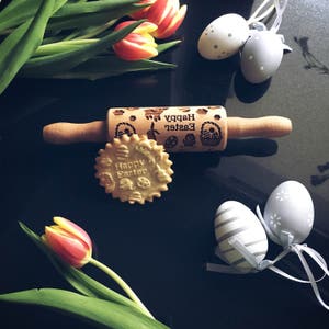 EASTER SMALL rolling pin, embossing rolling pin, engraved rolling pin by laser, easter, flowers, spring