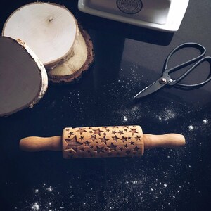 STARS, SMALL rolling pin, embossing rolling pin, engraved rolling pin by laser