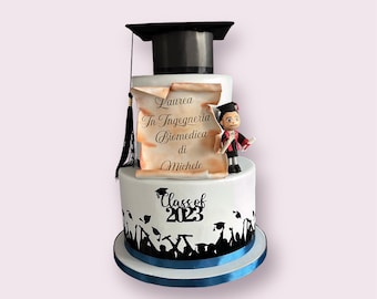 Topper Per Torta Di Laurea Con Ragazza E Diploma, Glitterato, 16.5x14.5 Cm - 3