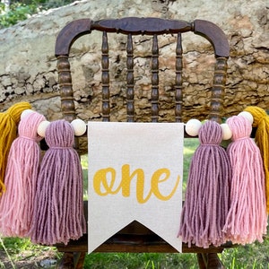 BoHo Highchair Banner, First Trip Around The Sun High Chair Banner, First Birthday Banner, Tassel Highchair Banner, Yarn Tassel Banner