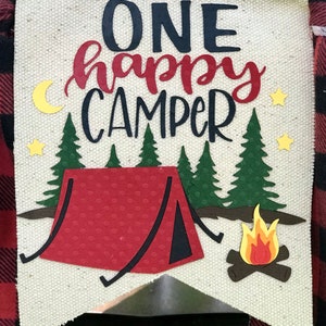 ONE HAPPY CAMPER Highchair Banner, Camping High Chair Banner, Wild One Banner, Woodland Banner, Lumberjack Banner, Buffalo Plaid Highchair Center Flag Only