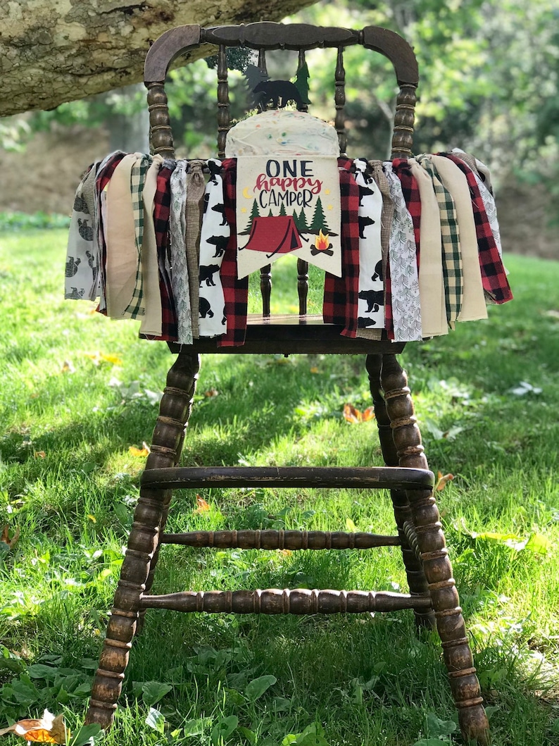 ONE HAPPY CAMPER Highchair Banner, Camping High Chair Banner, Wild One Banner, Woodland Banner, Lumberjack Banner, Buffalo Plaid Highchair image 2