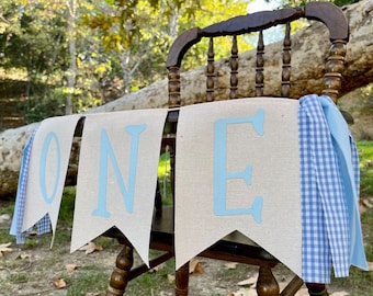 Boy Gingham First Birthday Highchair Banner, First Birthday Boy, ONE High Chair Banner, ONE Birthday Banner