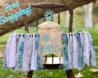 Winter ONEderland Highchair Banner, Snowflake High Chair Banner, First Birthday Banner, Winter Wonderland