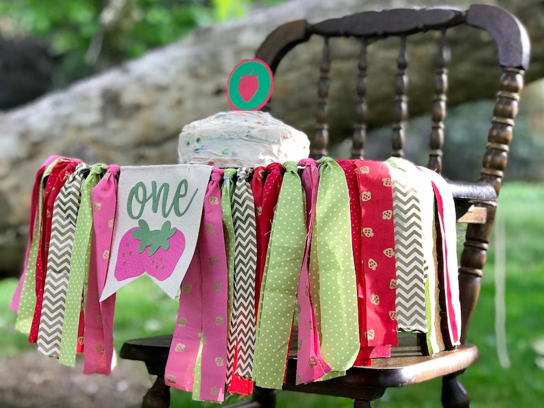 First Birthday Banner Strawberry Highchair Banner Sttawberry Shortcake Highchair Banner