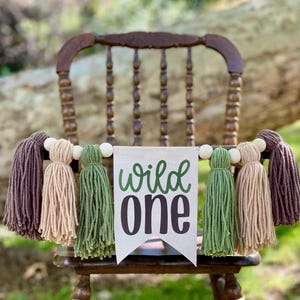 Wild One Highchair Banner, Safari High Chair Banner, First Birthday Banner, Yarn Tassel Banner
