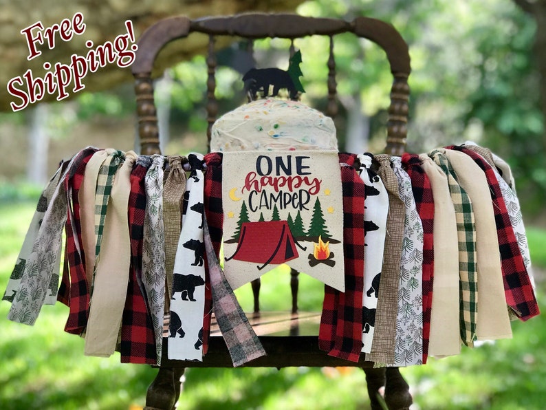 ONE HAPPY CAMPER Highchair Banner Camping High Chair Banner 