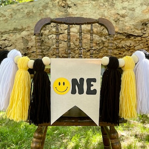 One Happy Dude Highchair Banner, Happy Face High Chair Banner, First Birthday Banner, Tassel Highchair Banner, Customizable colors