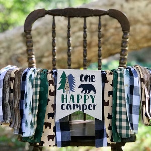 ONE Happy Camper Highchair Banner, Camping, Bear, Wild One Banner