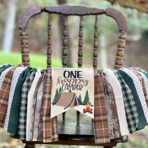 ONE HAPPY CAMPER Highchair Banner, Camping High Chair Banner, First Birthday Banner, Wild One Highchair Banner