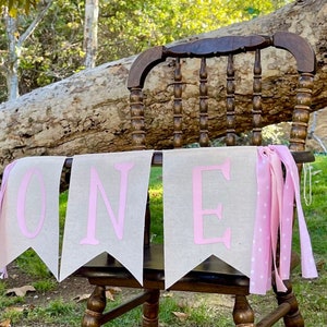 Pink First Birthday Highchair Banner, First Birthday Girl, ONE High Chair Banner, ONE Birthday Banner