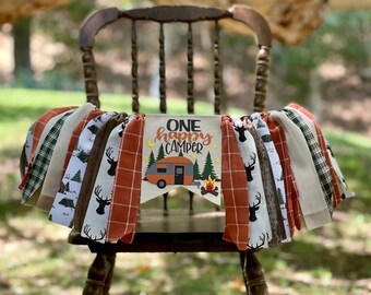 ONE HAPPY CAMPER Highchair Banner, Camping High Chair Banner, Wild One First Birthday