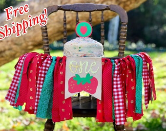 Strawberry Highchair Banner, Berry Sweet First Birthday Banner, Sweet One