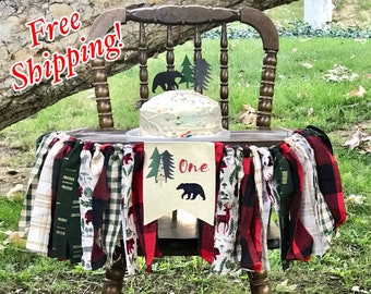 Wild One Woodland Highchair Banner, Lumberjack - Camping Banner, Bear Banner, First Birthday High Chair Banner