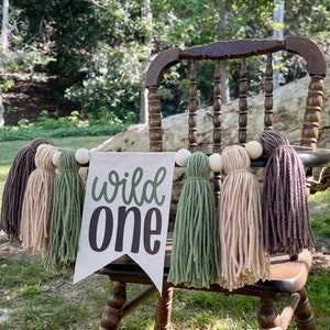 Wild One Highchair Banner, Safari High Chair Banner, First Birthday Banner, Yarn Tassel Banner image 3