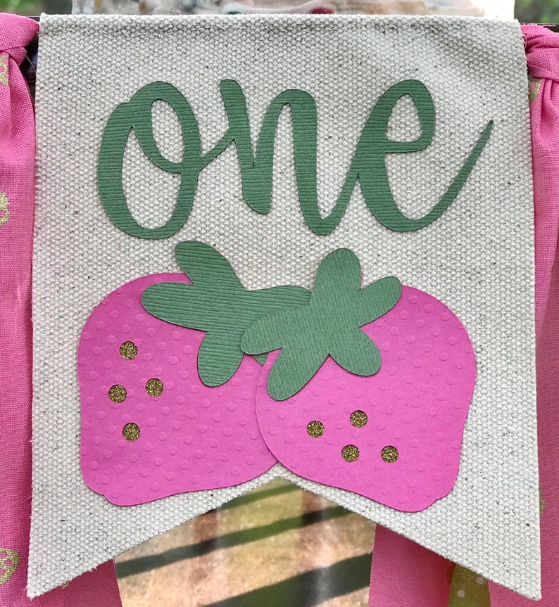 First Birthday Banner Strawberry Highchair Banner Sttawberry Shortcake Highchair Banner