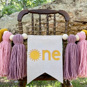 First Trip Around The Sun  Highchair Banner, Sun High Chair Banner, First Birthday Banner, Tassel Highchair Banner, Yarn Tassel Banner