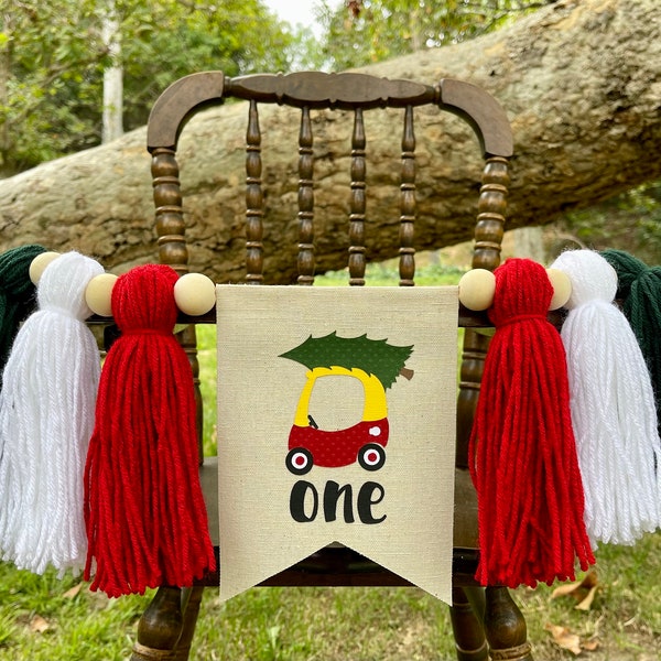 Cozy Coupe Christmas Highchair Banner, Christmas First Birthday Banner, Tassel Banner