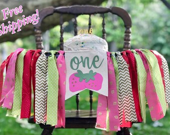 Strawberry Highchair Banner, Strawberry Shortcake Highchair Banner, Berry Sweet First Birthday Banner