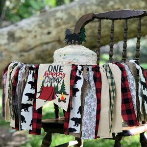 ONE HAPPY CAMPER Highchair Banner, Camping High Chair Banner, Wild One Banner, Woodland Banner, Lumberjack Banner, Buffalo Plaid Highchair image 3