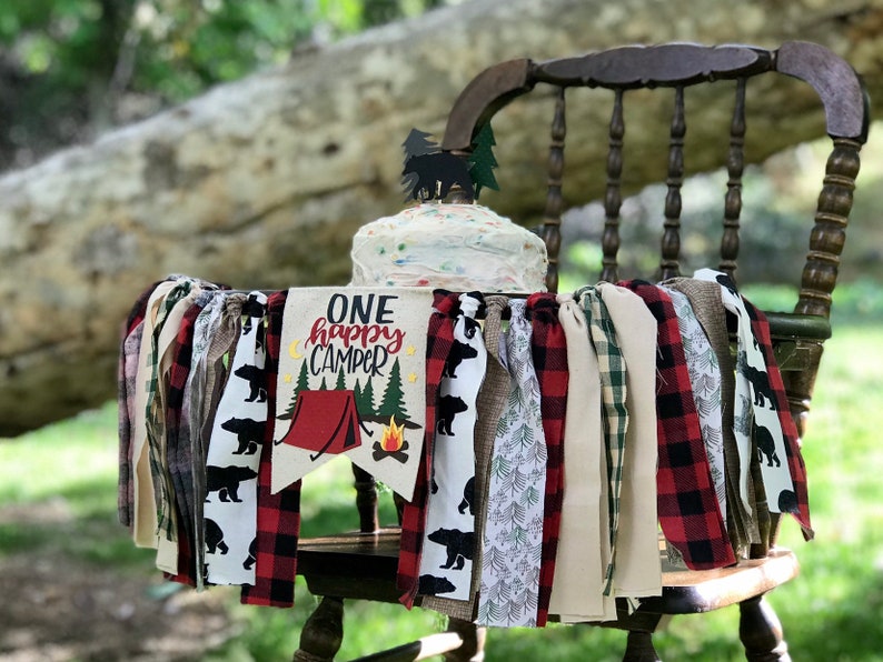 ONE HAPPY CAMPER Highchair Banner, Camping High Chair Banner, Wild One Banner, Woodland Banner, Lumberjack Banner, Buffalo Plaid Highchair image 3