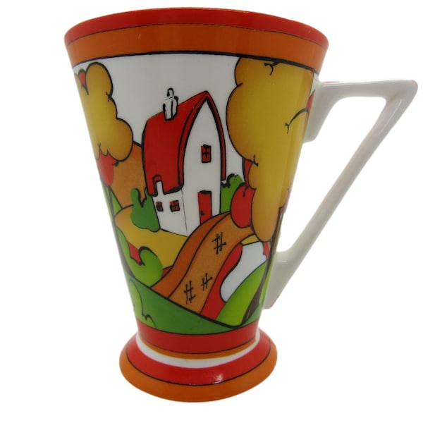 Clarice Cliff Style Mug "House and Bridge" Past Times Art Deco Conical Beaker - First Quality - Made In England