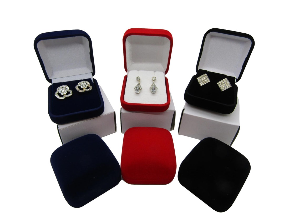 Luxury Velvet Earring Box Jewellery Display Case Black Red or Blue