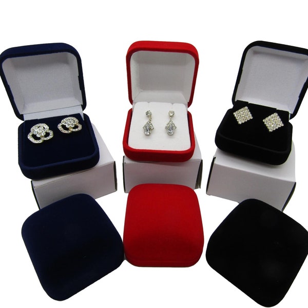 Luxury Velvet Earring Box Jewellery Display Case - Black Red Or Blue Velvet