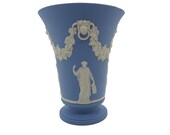 Wedgwood Jasperware Muses Vase - Lions Heads With Swags - Blue Jasper - Made In England