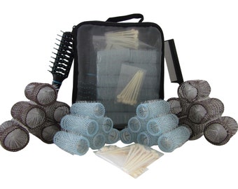 Wire Brush Rollers Hair Curler Set Large 38mm 1.5" & 22mm 1" with Pins Vent Brush Tail Comb and Case