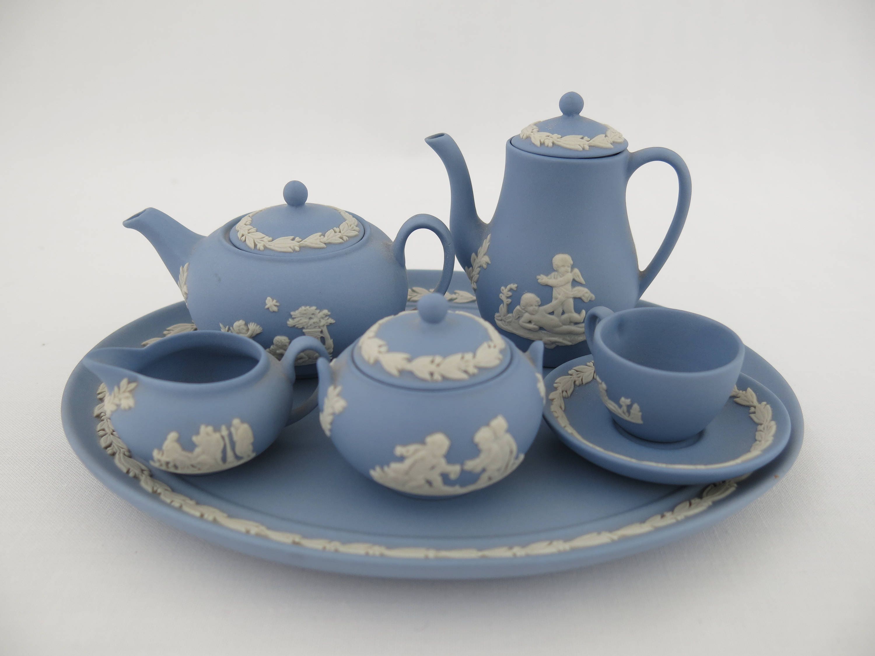 Wedgwood Jasper Miniature Tea & Coffee Set Blue Jasperware Etsy