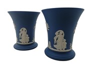 2 x Wedgwood Jasper Vases Blue Jasperware - Made In England