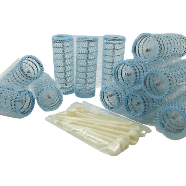 22mm Wire Brush Rollers Hair Curlers With Pins Vintage Traditional Hair Styling Blue