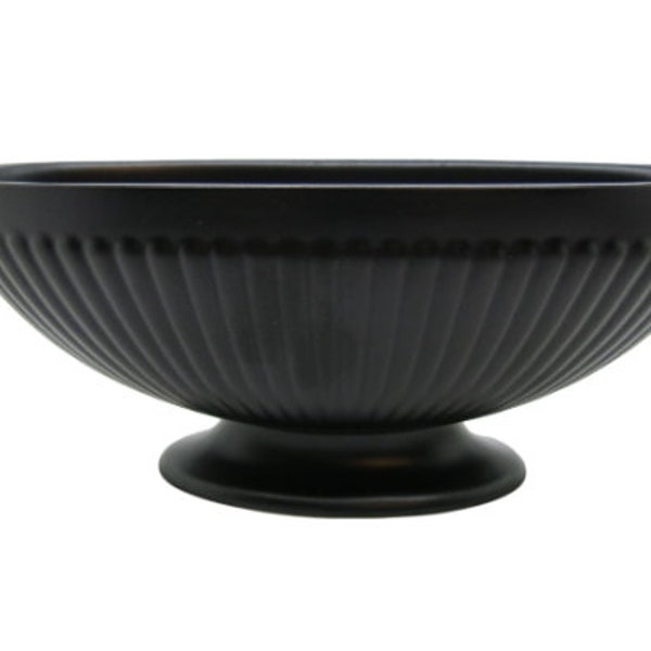 Wedgwood 10.5" Ravenstone Mantel Vase Ribbed Trophy Window Bowl   Constance Spry Shape  Vintage Black   Excellent