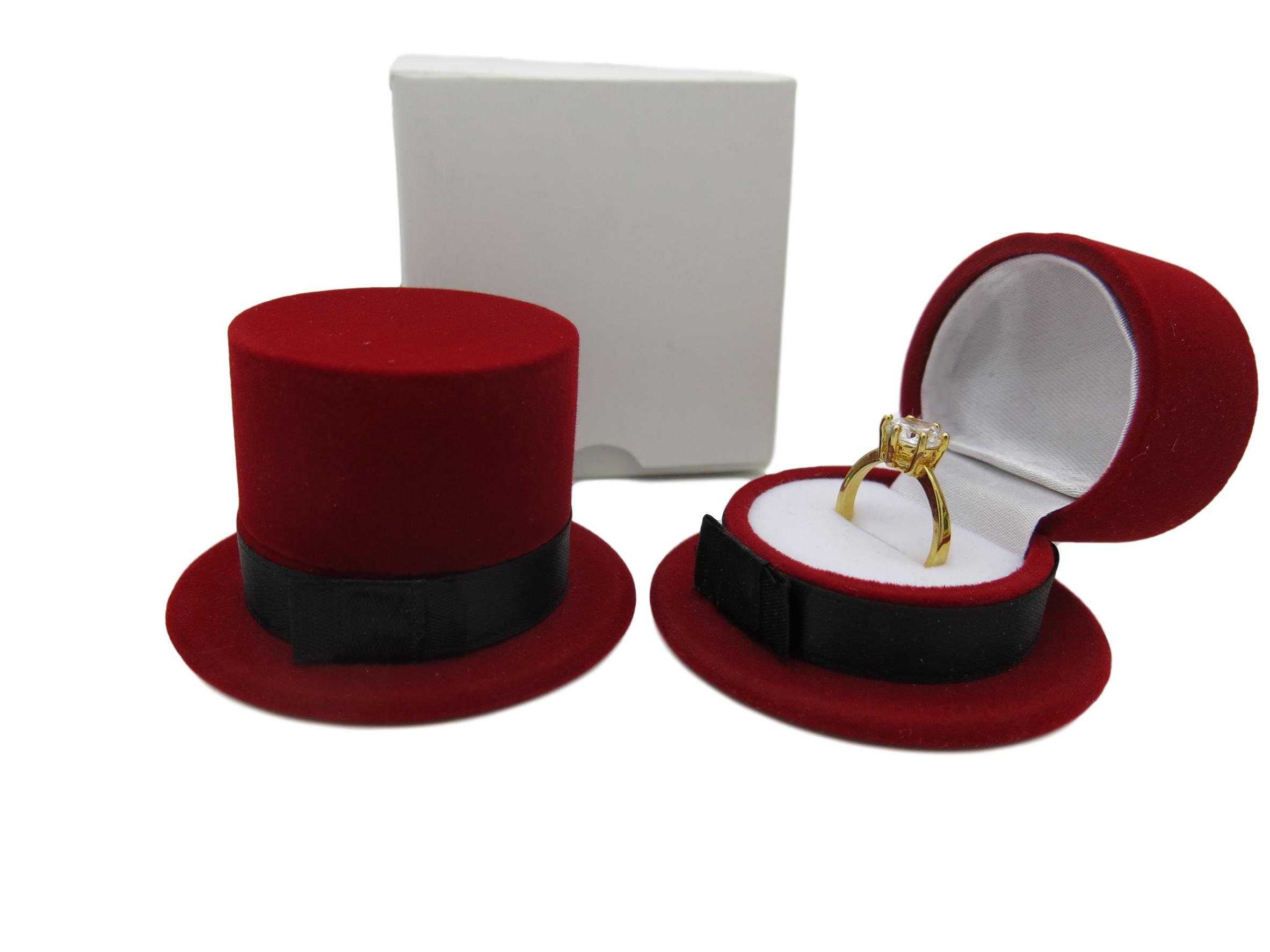 Red Top Hat Ring Gift Box Case Stud 