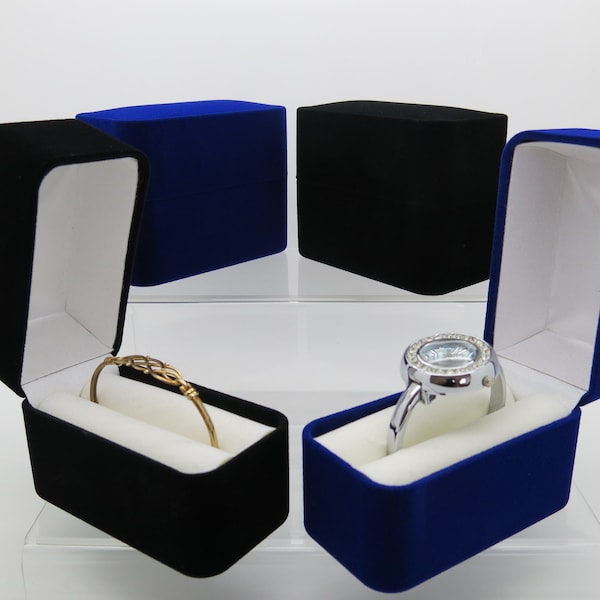 Velvet Slim Bangle Jewellery Gift Box - Blue Or Black Velvet Flock