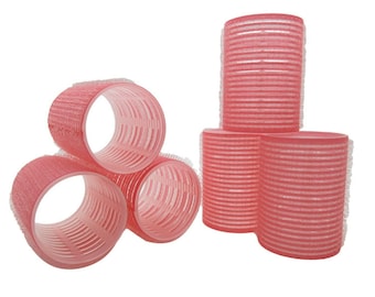 6 XL Large Curl Cling Hair Rollers Pink 45mm Adds Top Layer Volume