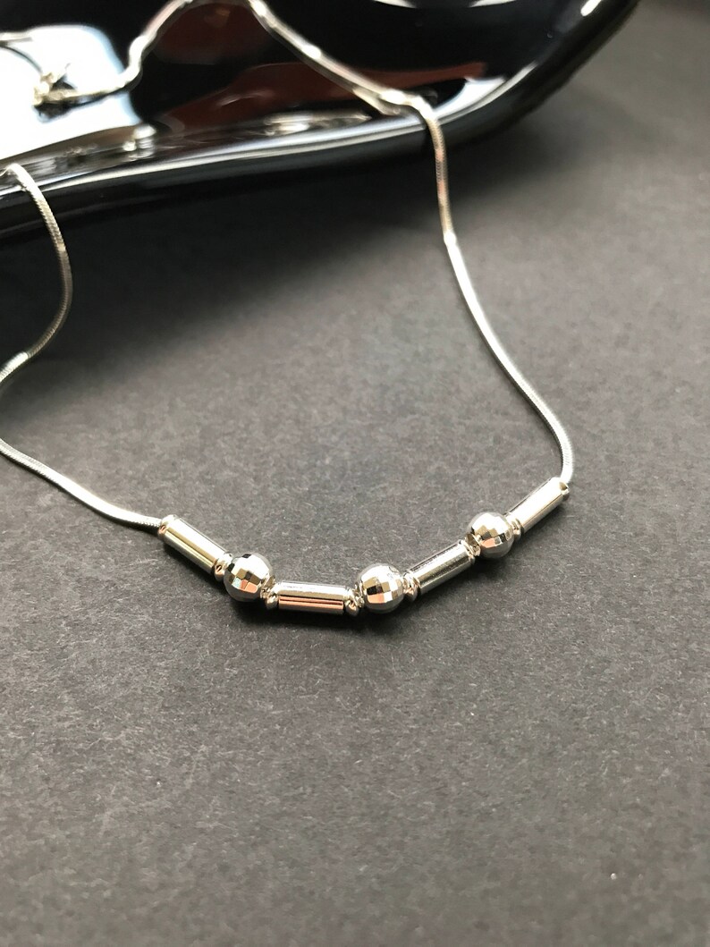 Sterling silver 17 squared snake chain necklace with beads bright shine chocker 925 vintage