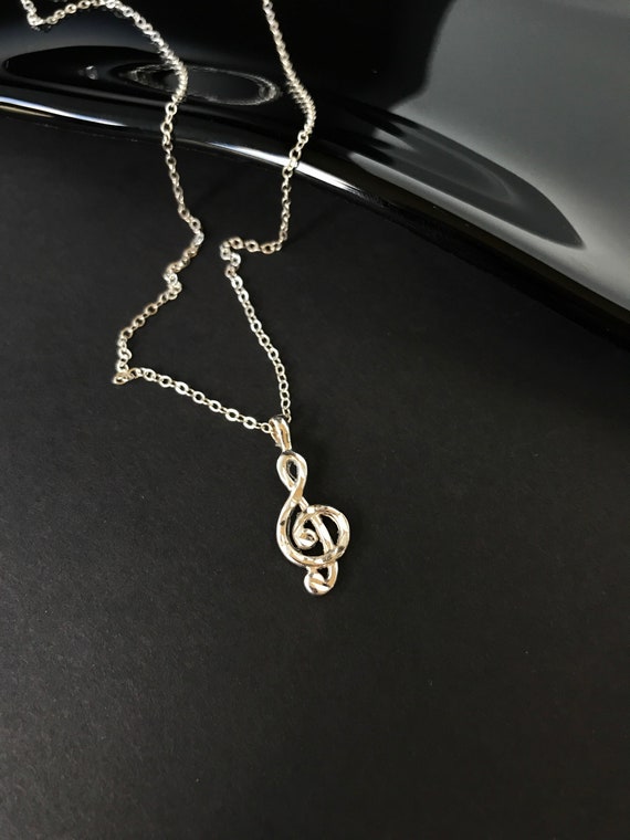Perfect Size Pendant Cute Little G Clef Sterling Silver  .925 Pendant on 20 Ball Link Aluminum Chain Great Gift for the Music Teacher