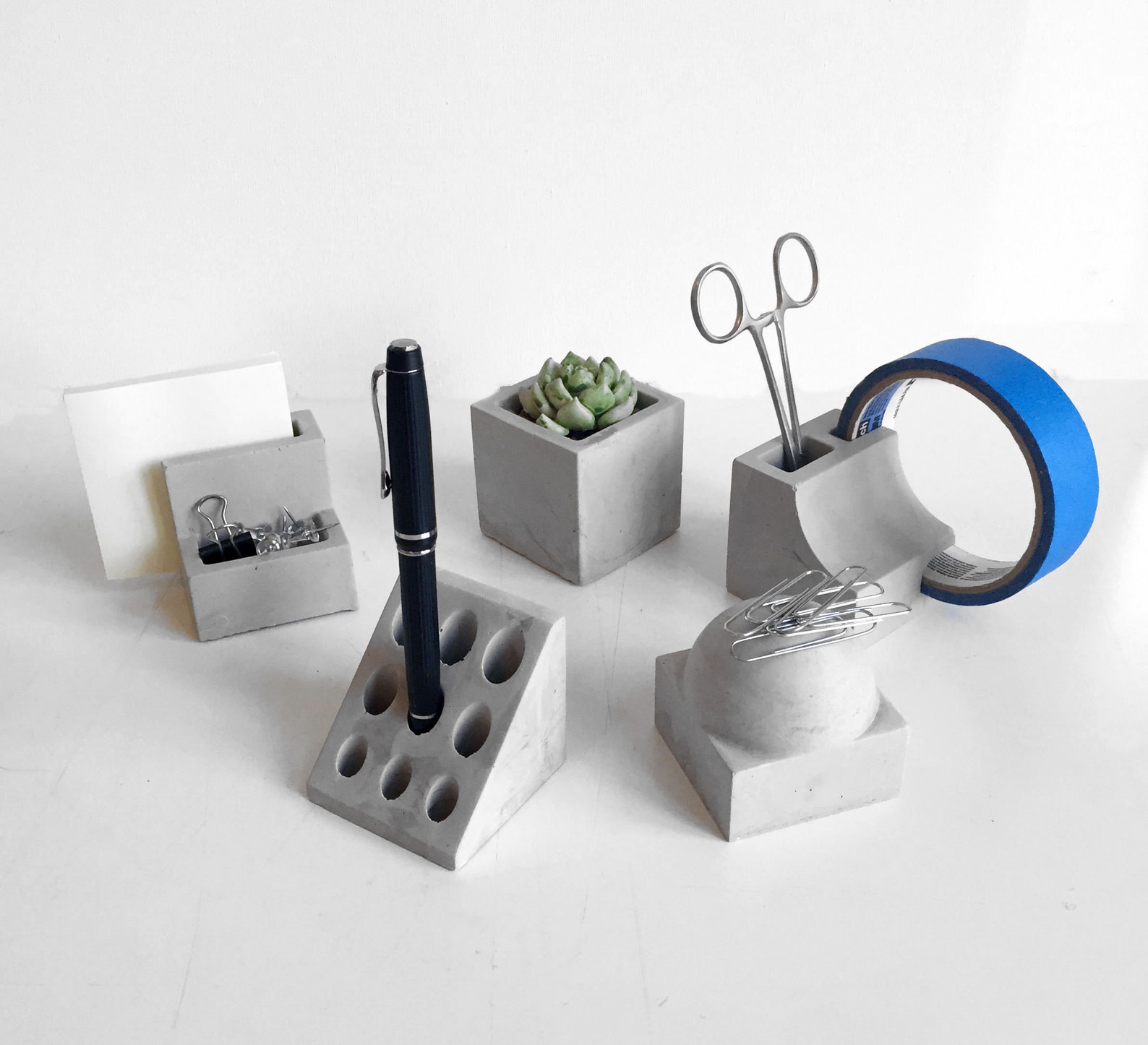 Decorative Concrete Desk Accessories Set of 5 Etsy