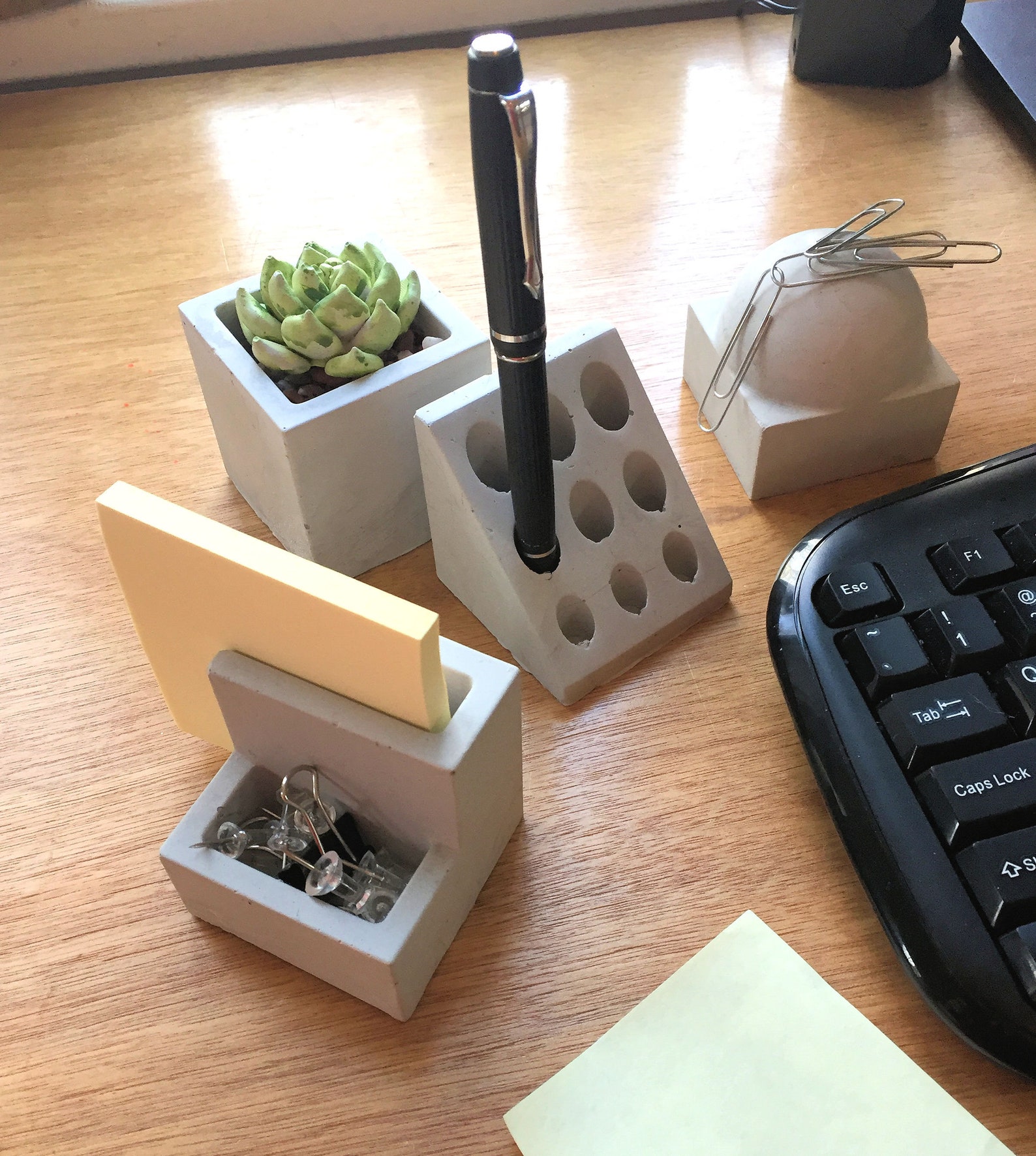 Decorative Concrete Desk Accessories Set of 5 Etsy