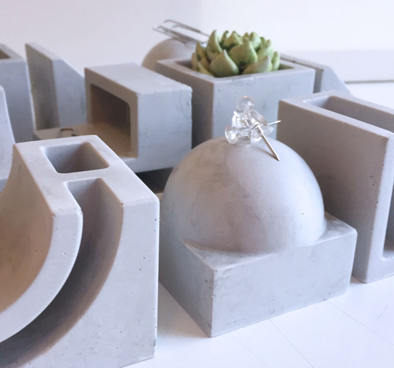 Decorative Concrete Desk Accessories Set of 5 Etsy