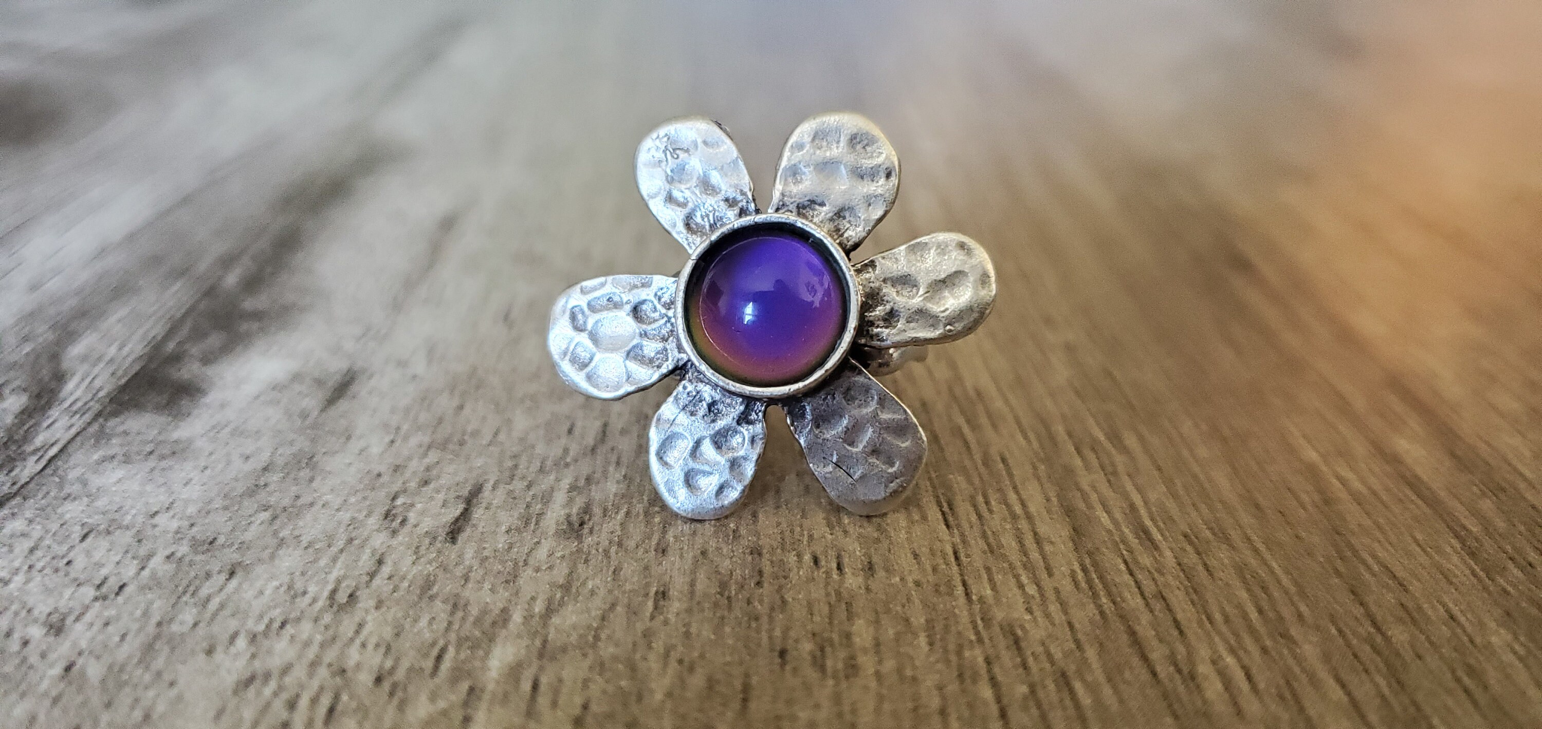 Silver Mood Ring Flower Mood Adjustable Ring Color Changing Etsy