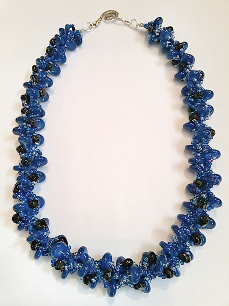 Royal Blue Beadwork Necklace Royal Blue and Black Seed Bead - Etsy