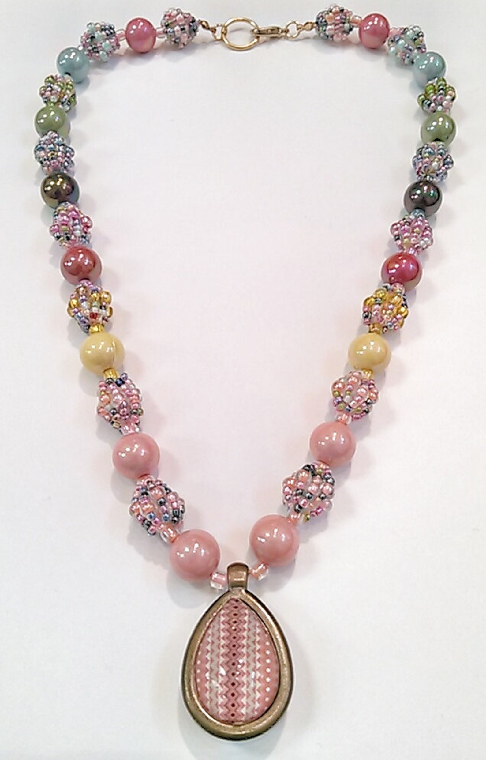 Pastel Colored Beaded Necklace Combination Bead Necklace Seed Bead Ball